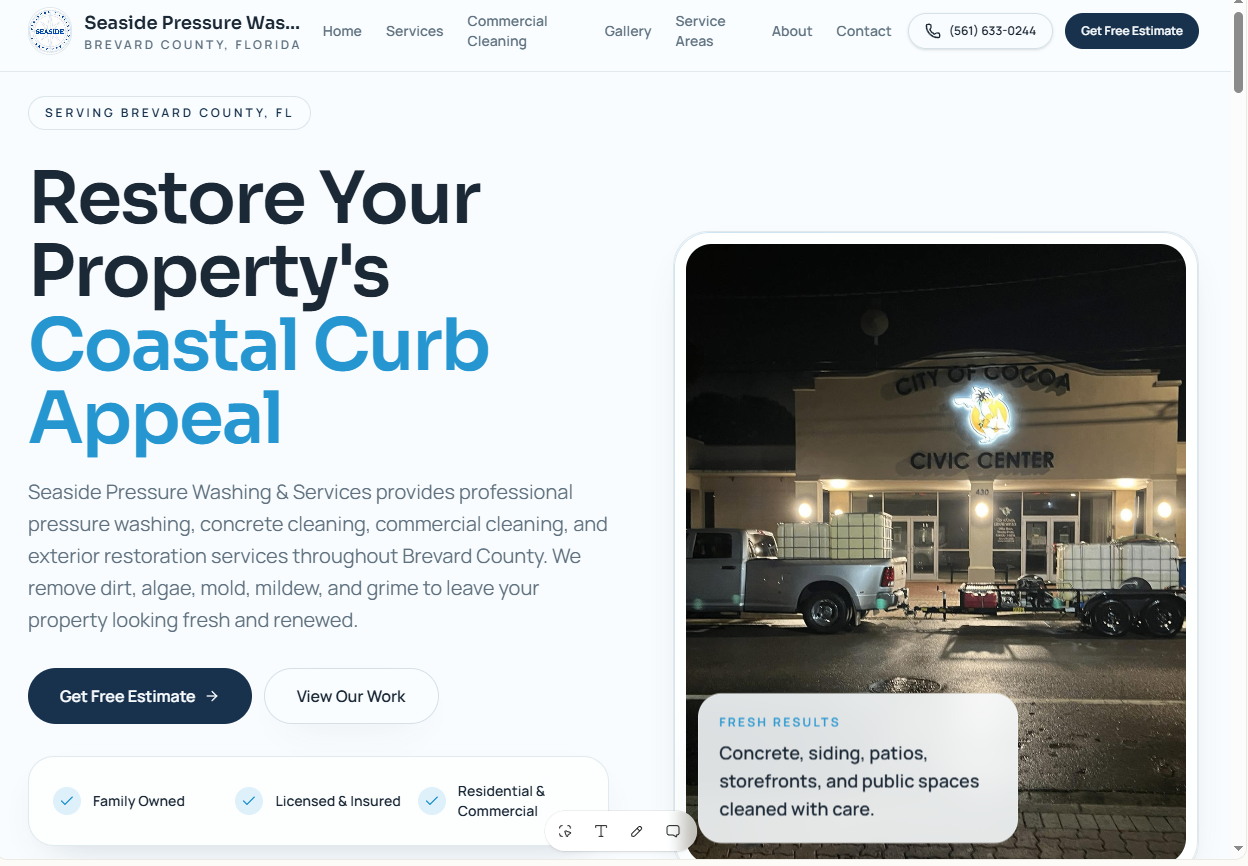 Seaside Pressure Washing website preview